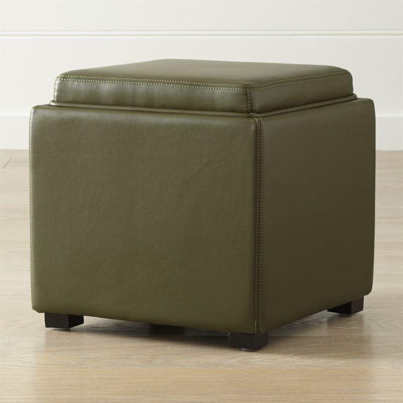 Otomana Con Almacenaje De Cuero Oliva - Crate&Barrel